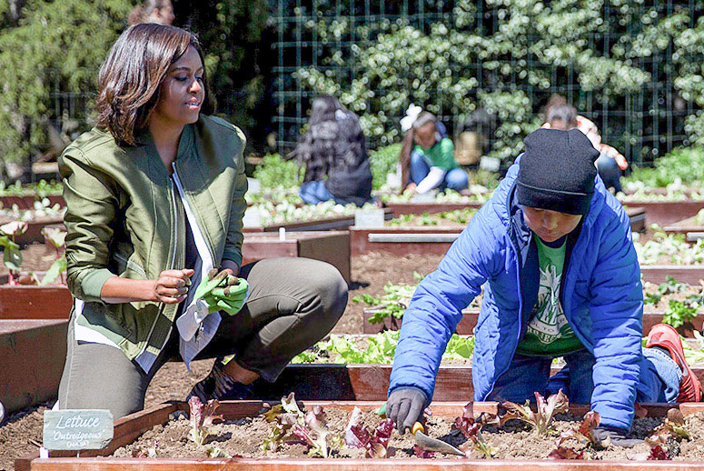 Michelle Obama in vegetable garden