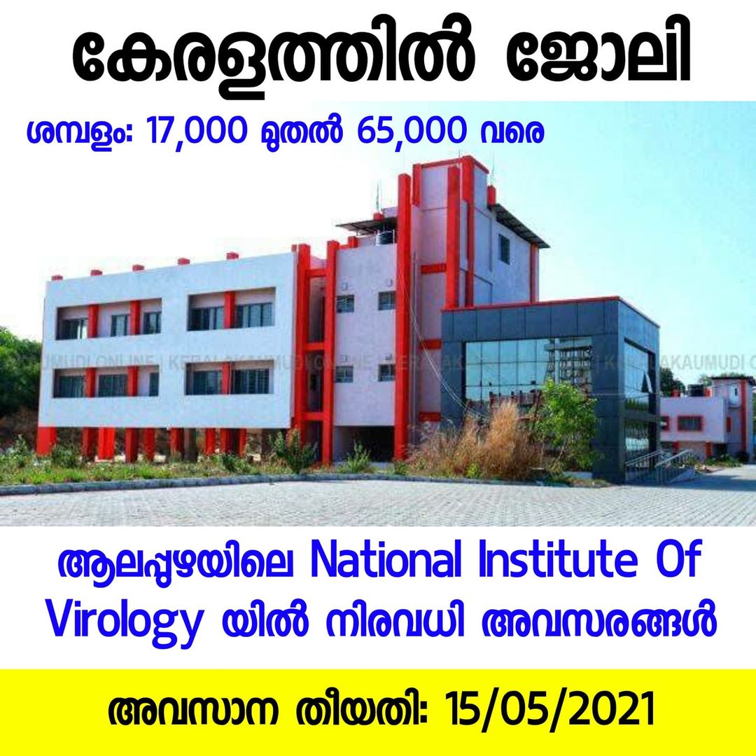 Job opportunities at the National Institute of Virology, Alappuzha