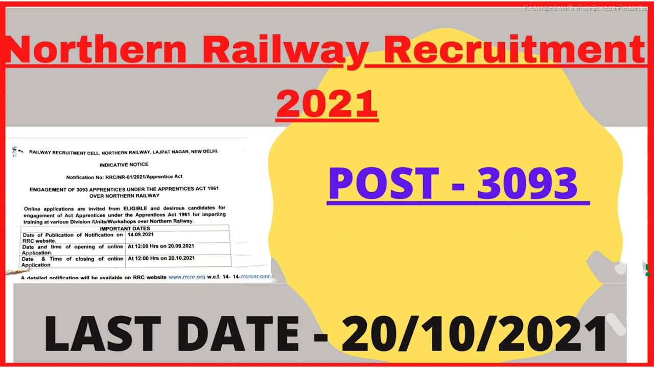 Applications are invited for 3093 Apprentice Vacancies in Northern Railway