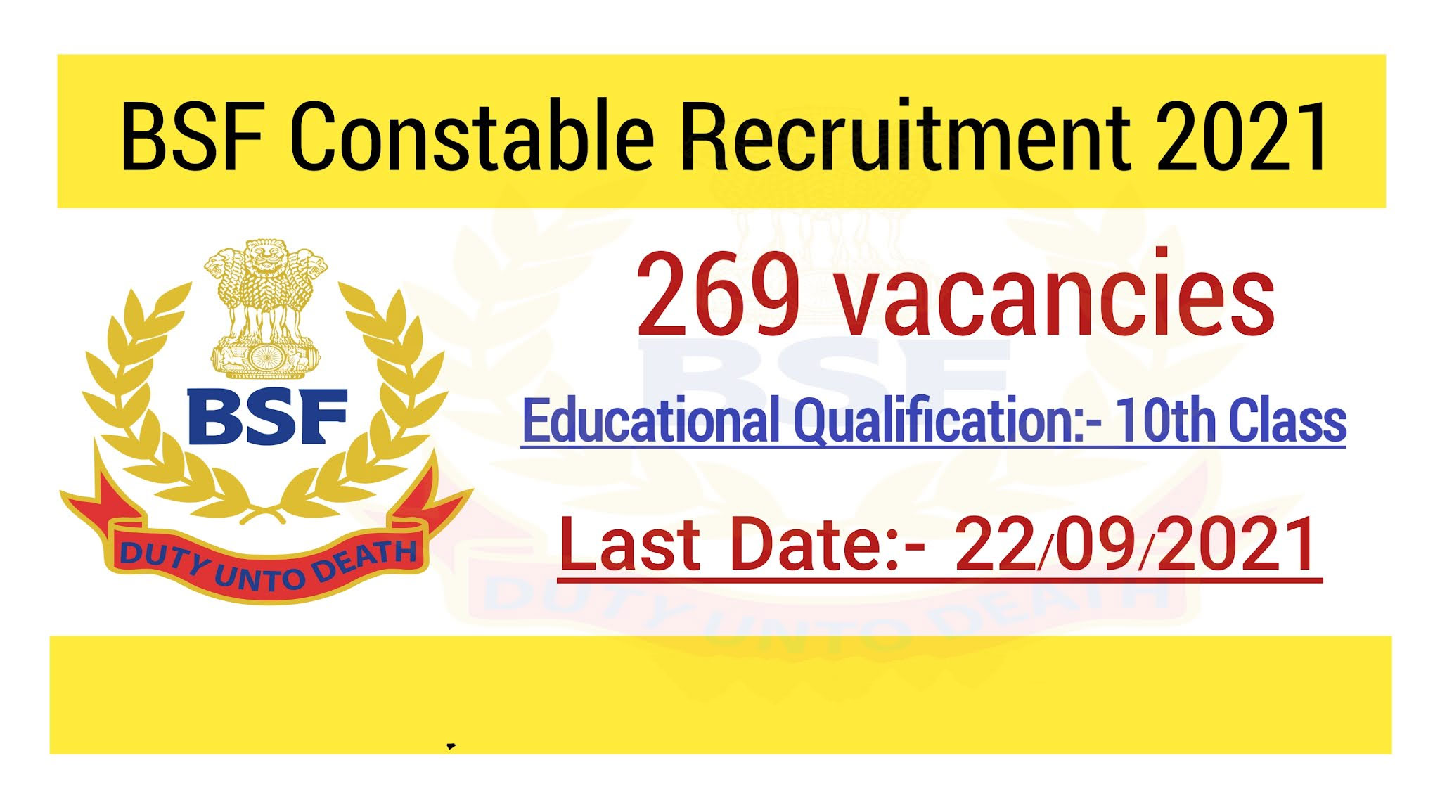 BSF Constable Recruitment 2021: 269 vacancies