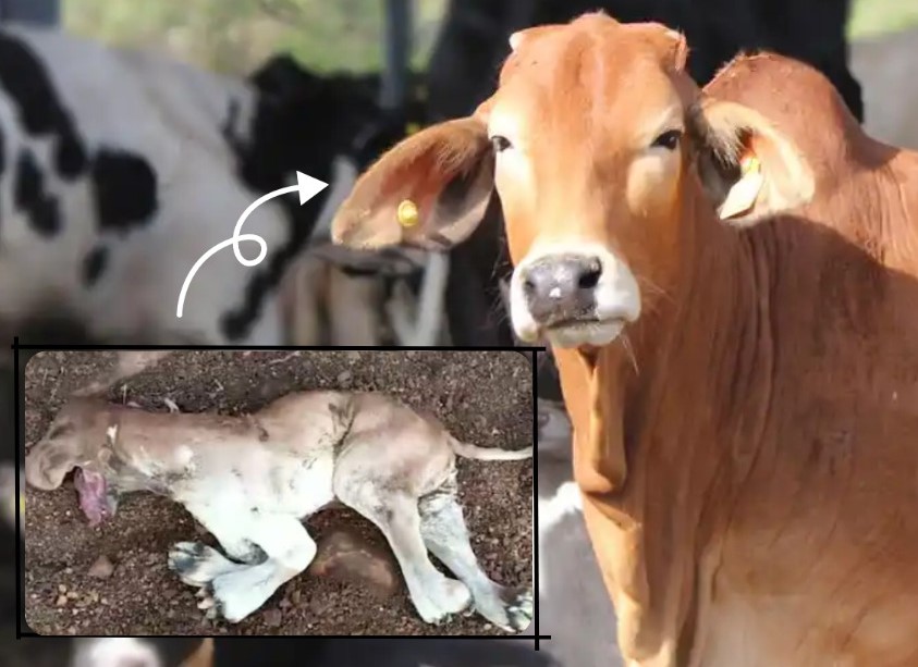 A cow that gave birth to a calf, that looks like a lion!